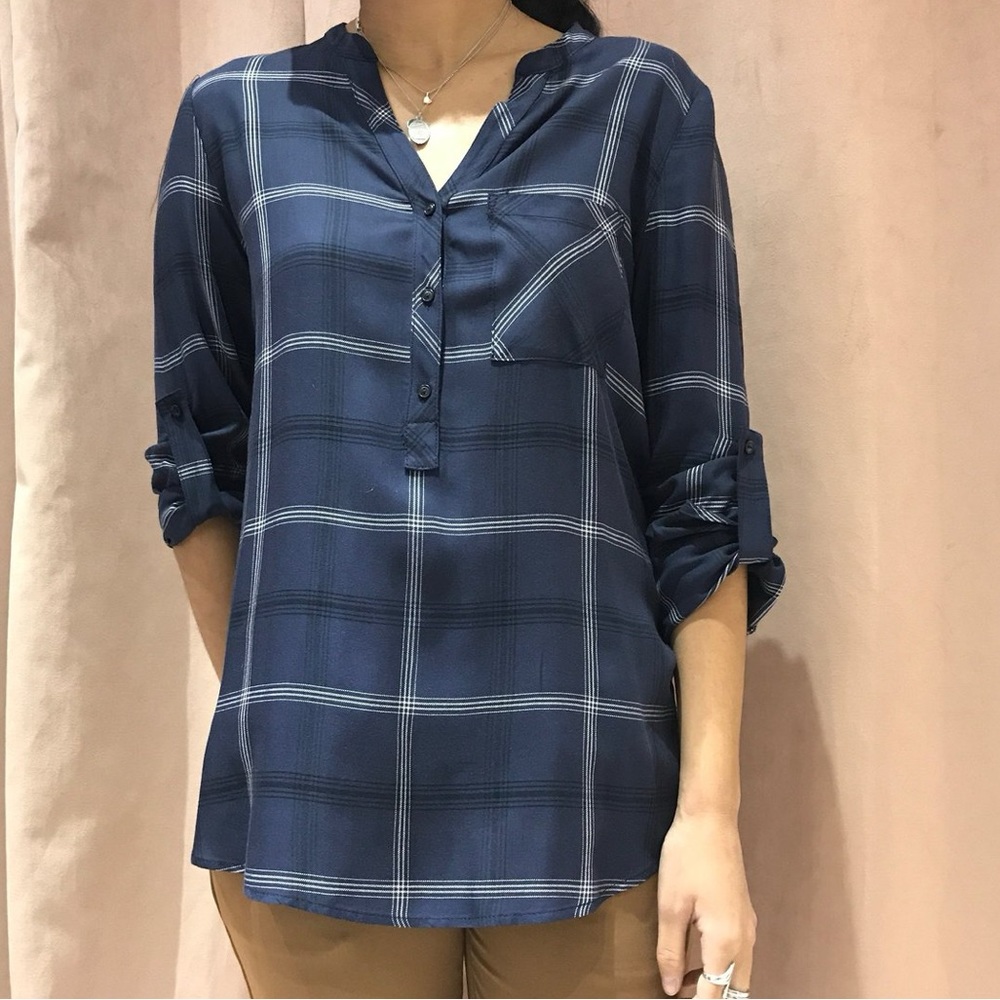 MELISSA NEPTON Navy Plaid Blouse